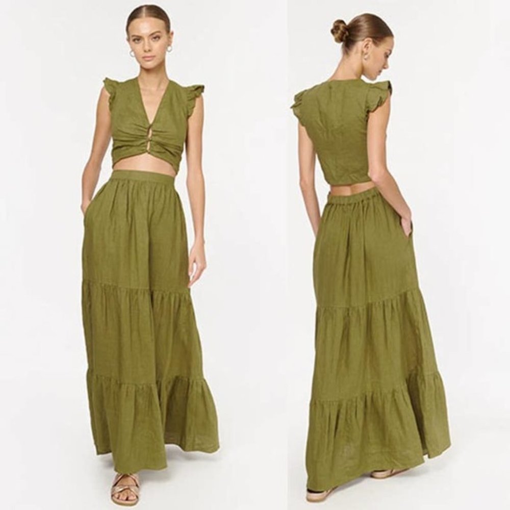 Cami NYC Cropped Pilar Ruffle Top Women's Tea Leaf Size 2 NWT